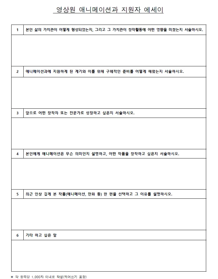 2027 한예종 애니메이션과 실기 준비 자료